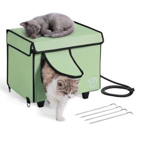 VEVOR Elevated Heated Cat House, Cuboid Kitty Shelter with Adjustable Temperature and Timer