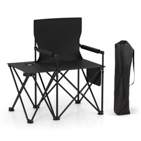 Oversized Foldable Camping Chair with Side Table & Cup Holder, 330 LBS Capacity for Outdoor Use-Black