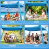 Beach Tent Canopy UPF50+ Protection, 10x10FT Beach Shade Sun Shelter Pop Up with 4 Stability Poles, Sandbags, Sand Shovels, Ground Pegs