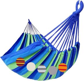Brazilian Double Hammock 2 Person Extra Large 220x160cm Total Length 330cm Load 500lb Canvas Cotton Hammock for Patio Porch Garden Backyard Lounging O (size: Blue/Green Stripe   XX-Large)