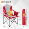 Oversized Camping Folding Chair, Heavy Duty Padded Chair with Cup Holder Storage and Cooler Bag, 5000 LBS Steel Frame, Portable for Outdoor