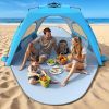 Beach Tent Sun Shelter for 5-6 Person, Pop Up Beach Canopy, UPF 30+ UV Protection, Breathable Mesh Window